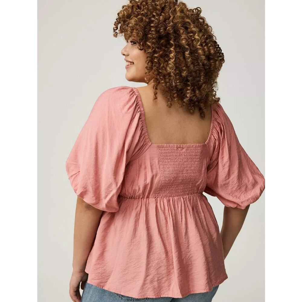 Torrid Ruched Pink Puff Sleeve Top Size 1 (14/16) Women’s Plus Size Blouse - Picture 2 of 9